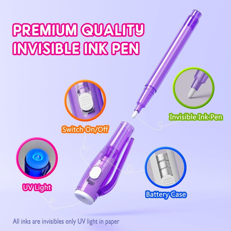 Jimmidda Invisible Ink Pen Spy Game for Kids, Party Favors Toys for Girls Boys, Magic Markers for Boys Girls Fun Outdoor Toys, Birthday for 6-13 Year Old Girls Boys (8PCS) - Image 4